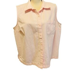 Jones NY Vintage Button Front Blouse Light Pink Cotton Sleeveless Plus size 18W